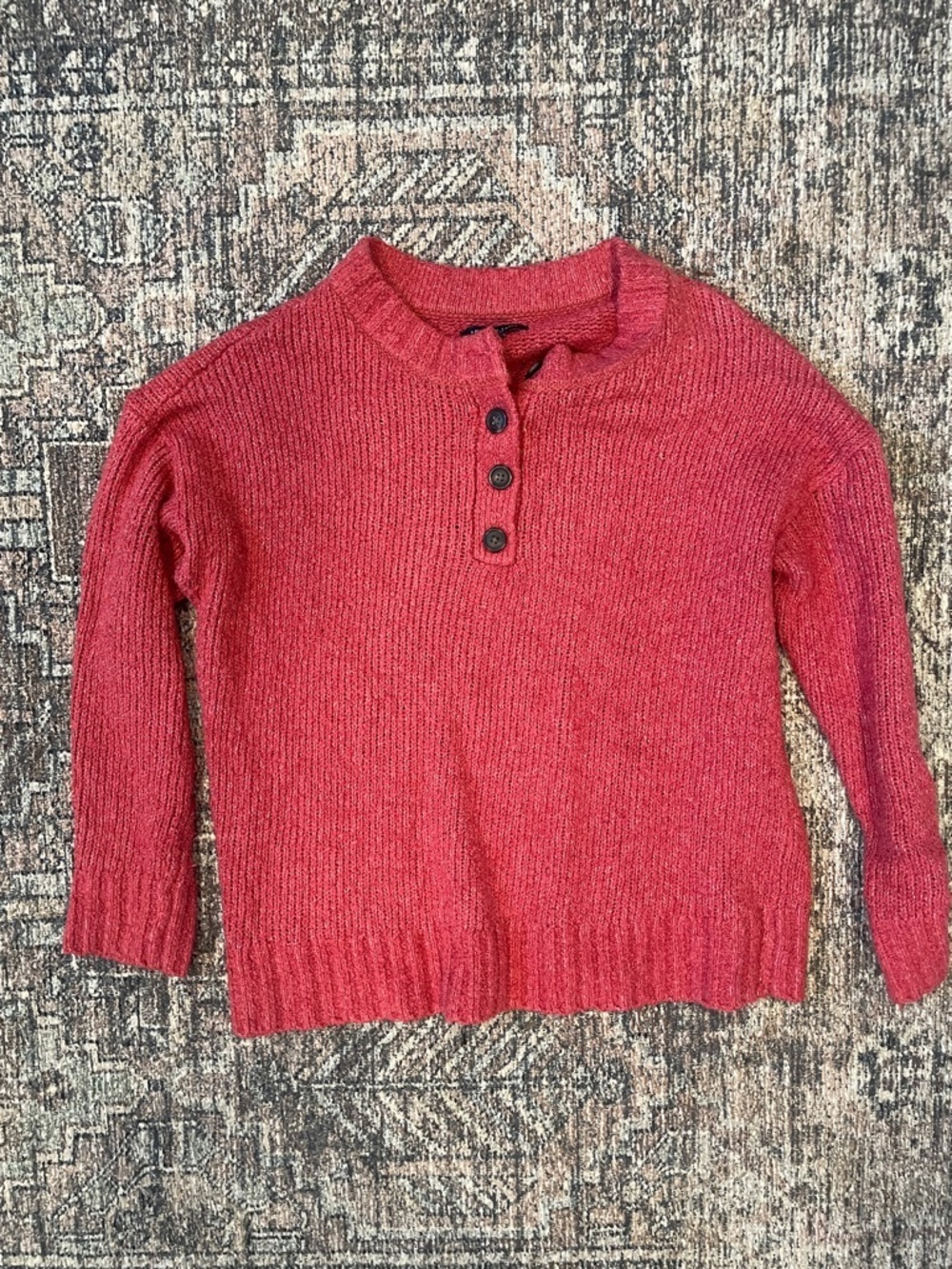 American Eagle Henley Sweater Boxy Cropped Knit Medium